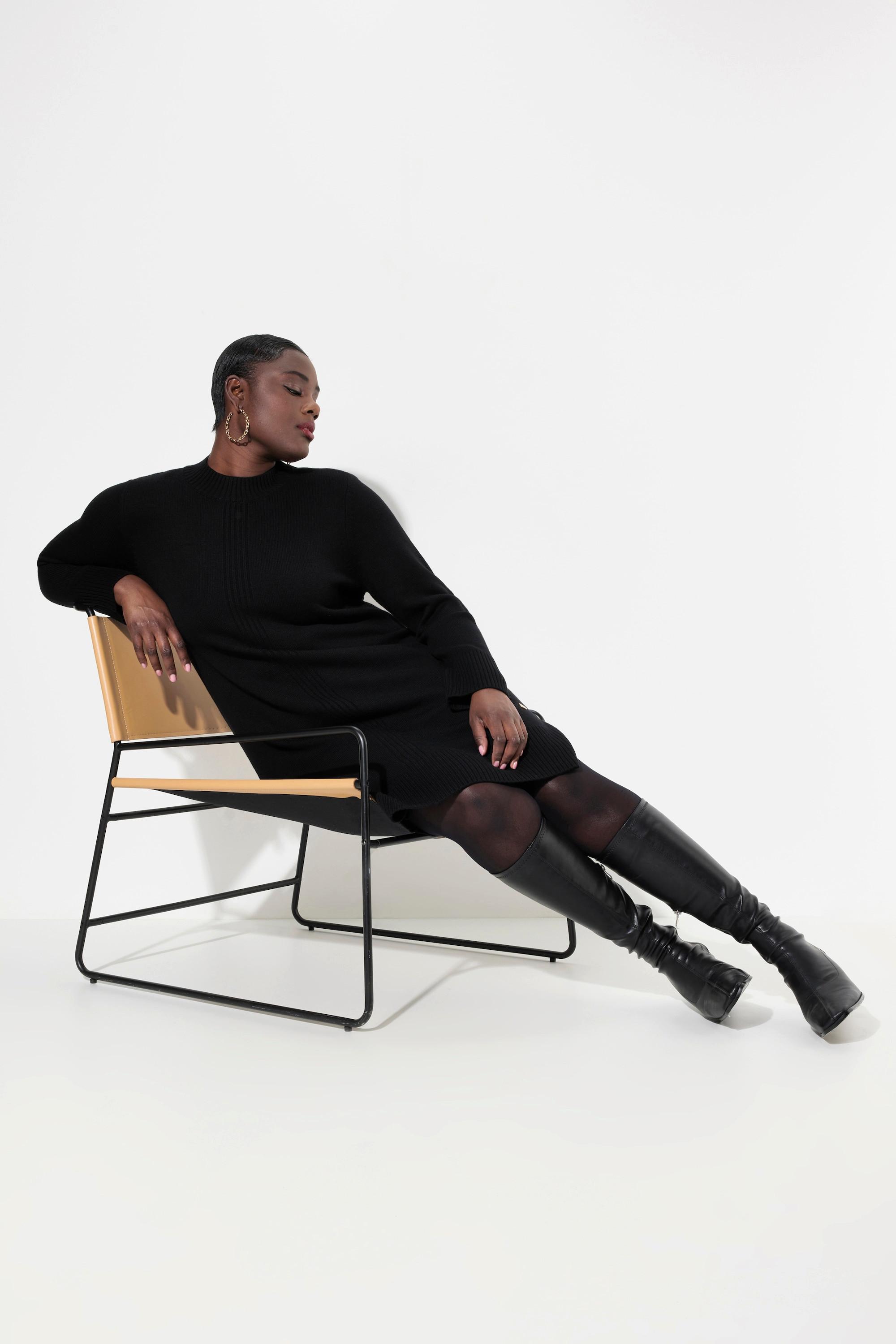 Ulla Popken Robe en maille Rayures côtelées Col montant Manches longues  