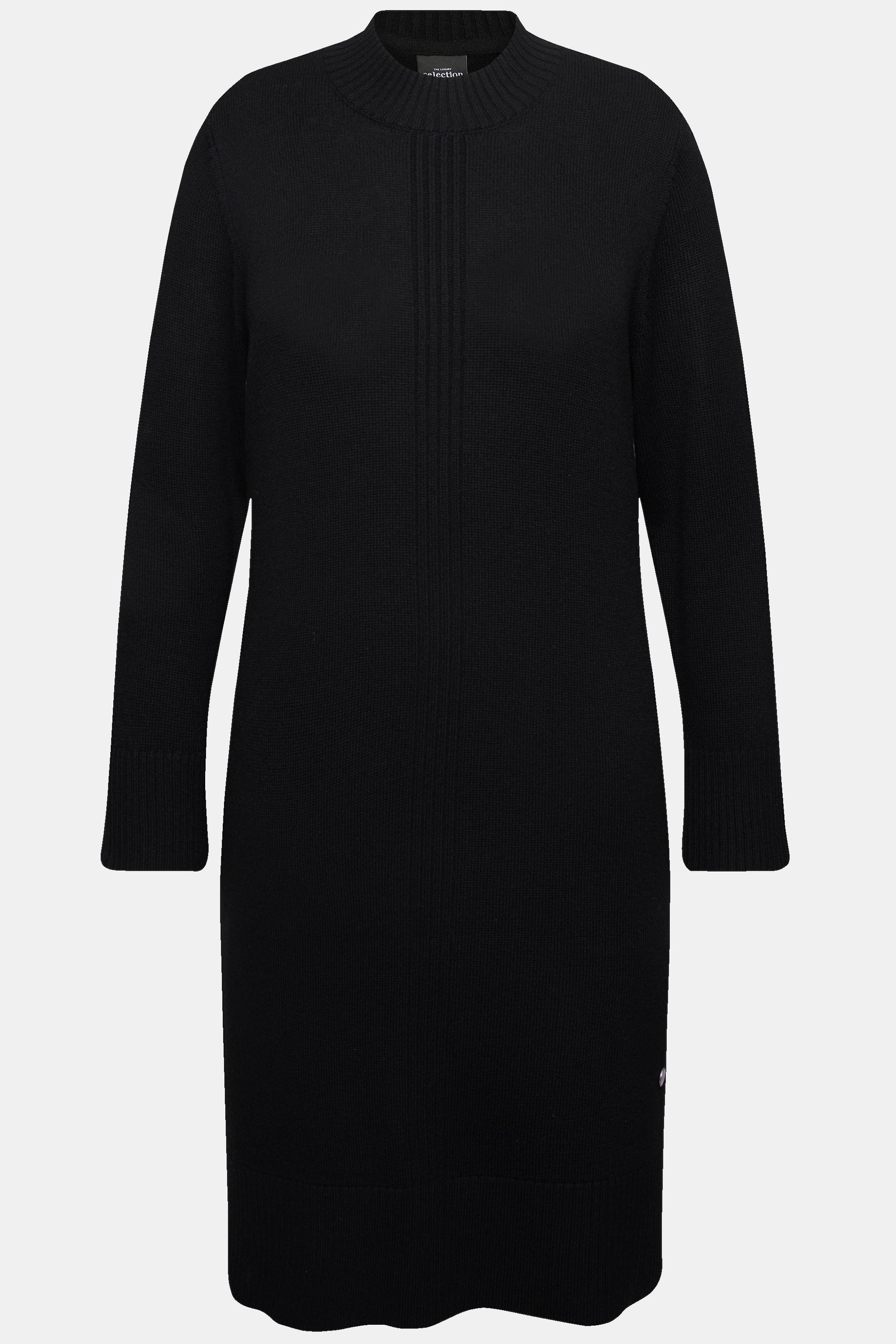 Ulla Popken Robe en maille Rayures côtelées Col montant Manches longues  