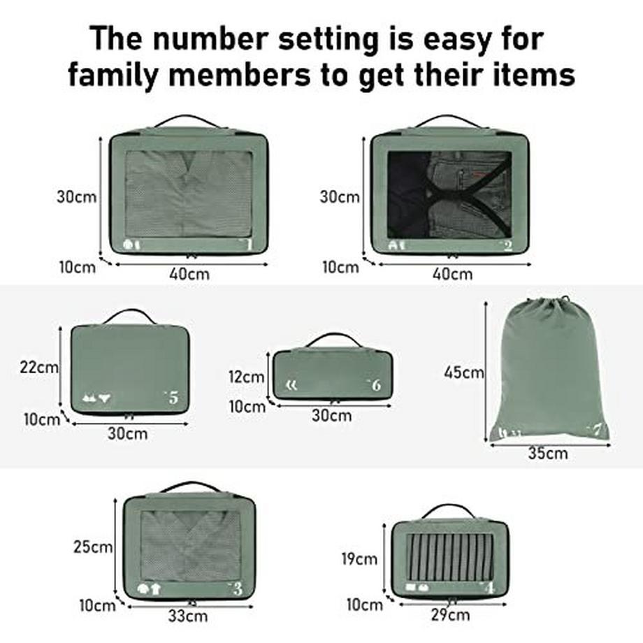 Only-bags.store  Koffer-Organisator, Packwürfel, 7-teiliges Koffer-Organisator-Set, Packwürfel, Pet Recycled Packsäcke für Koffer, Koffer-Organisator für Rucksack, Schuhsack, Kleidersäcke für Koffer 