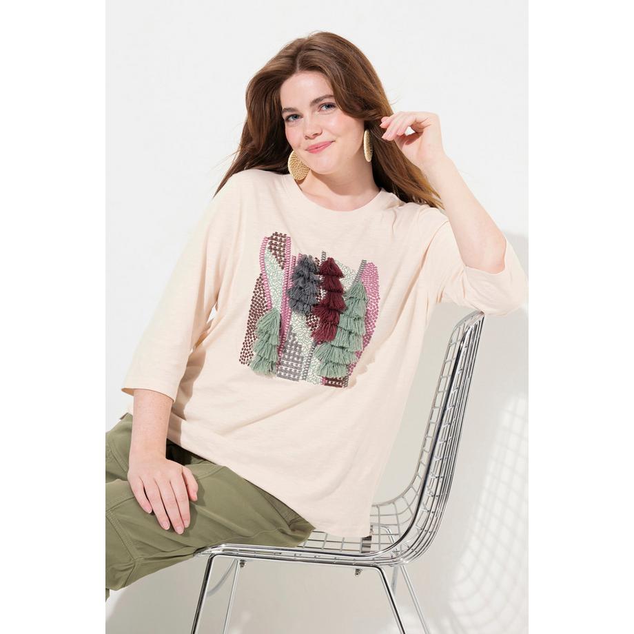 Ulla Popken Ricami Girocollo Maniche 3/4 Maglia Cotone Biologico  