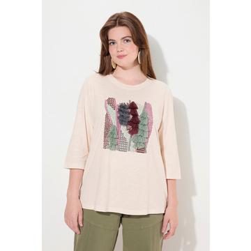 T-shirt en coton bio avec broderie, col rond et manches 3/4