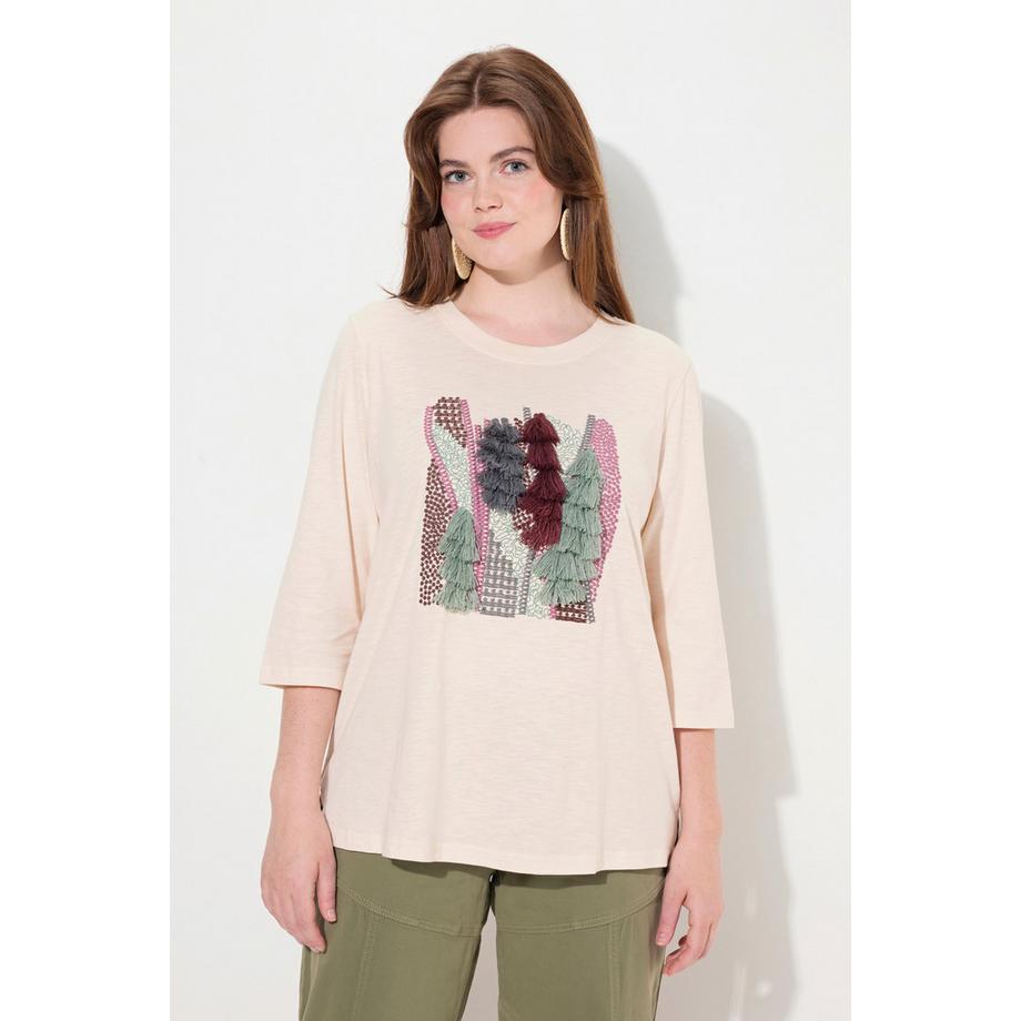 Ulla Popken Ricami Girocollo Maniche 3/4 Maglia Cotone Biologico  