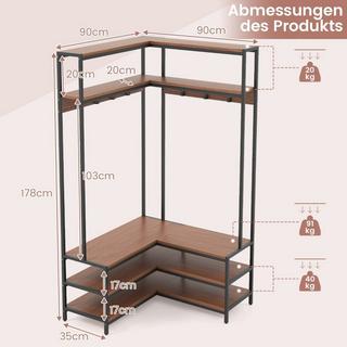 Northix Appendiabiti angolare con panca Appendiabiti ad L con ripiani a giorno 90 x 90 x 178 cm noce  