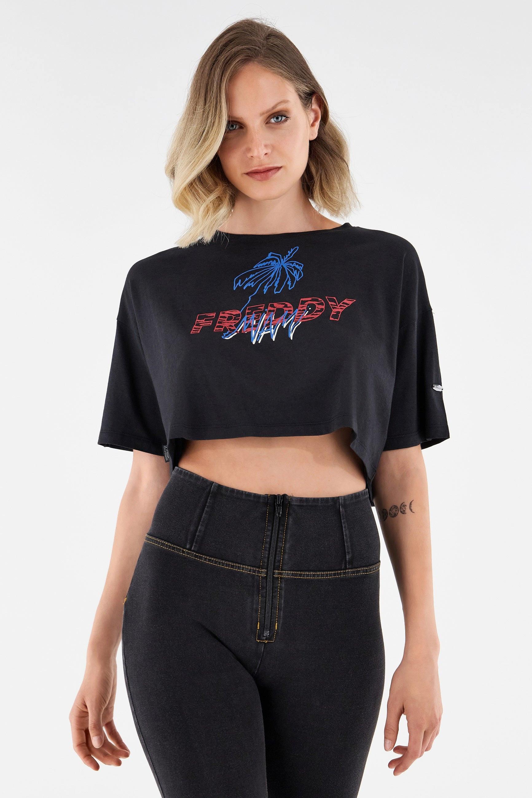FREDDY Kurzarm Cropped T-Shirt mit Palmenprint  