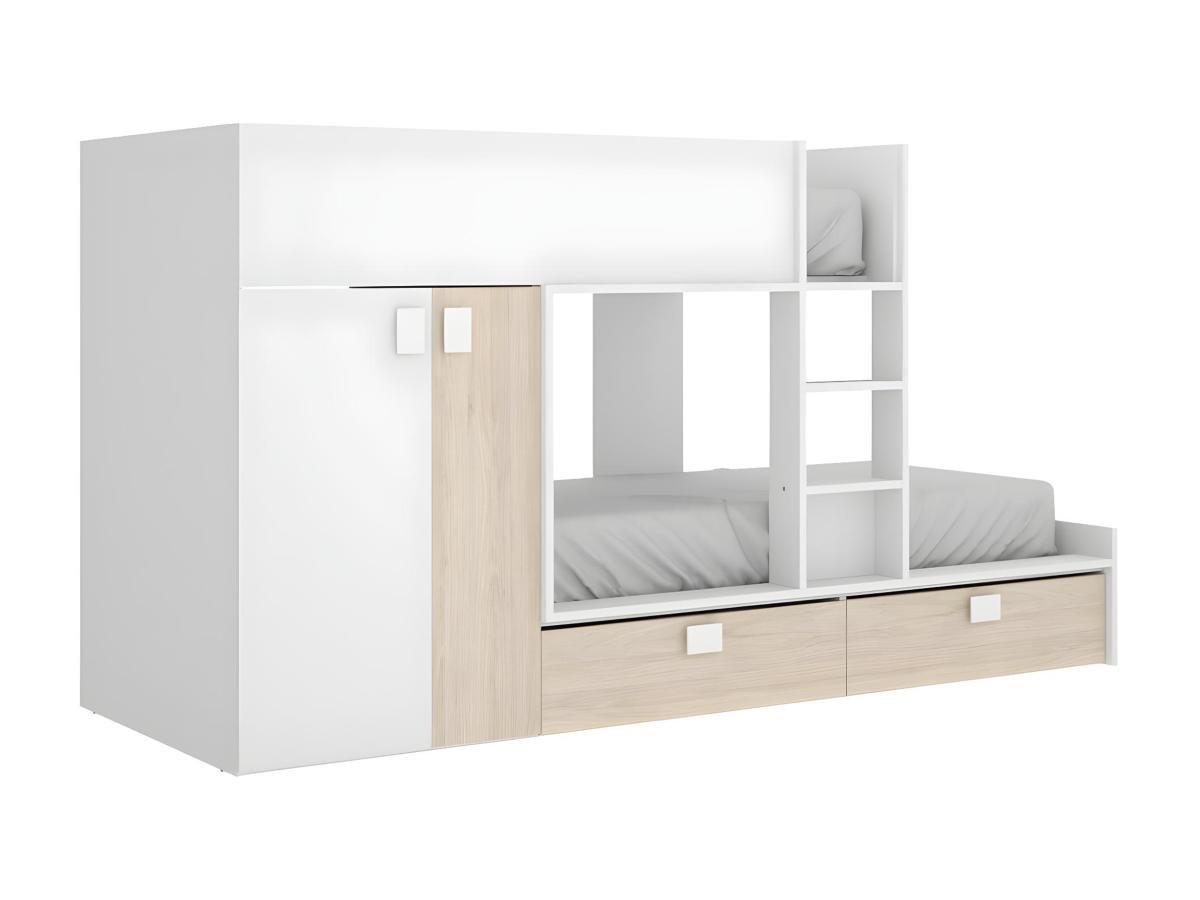 Vente-unique Letto a castello con armadio integrato 2 Bianco e Rovere JUANITO  