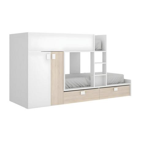 Vente-unique Letto a castello con armadio integrato 2 Bianco e Rovere JUANITO  