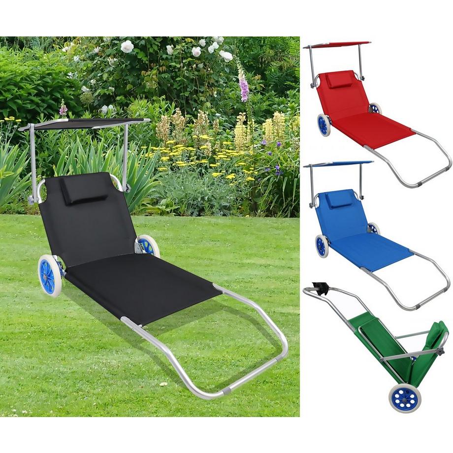 VCM Gartenliege Sonnenliege Liegestuhl faltbar klappbar Rollen Strandliege Dach  