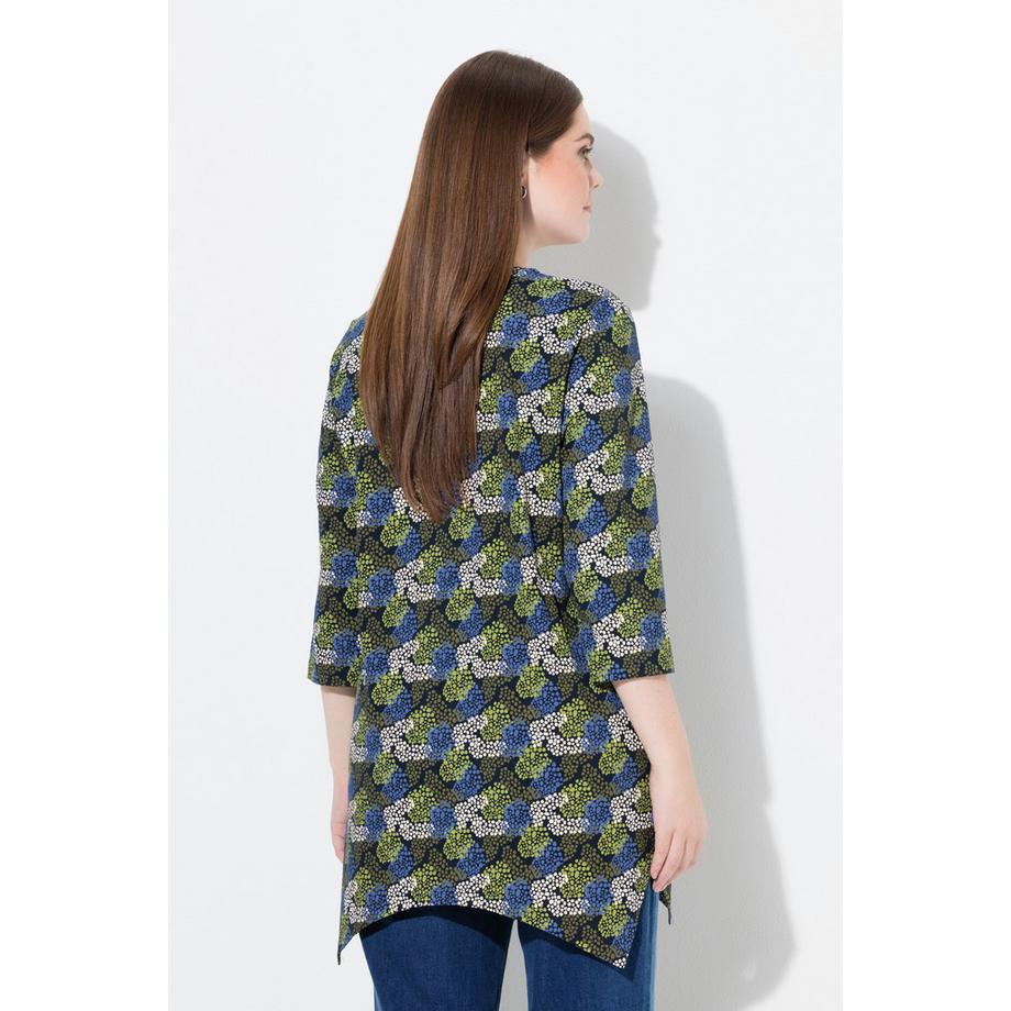 Ulla Popken T-shirt Ourlet Asymétrique Col V Manches 3/4 Coton Bio  