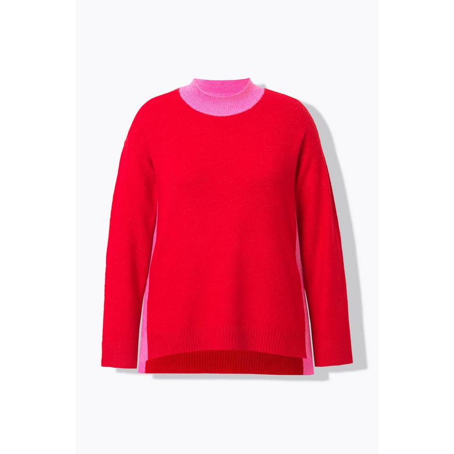 Ulla Popken Farbkontrast Stehkragen Langarm Pullover  