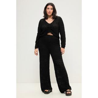 Studio Untold  Pantalon en maille ajourée à coupe large, taille élastique et short opaque 