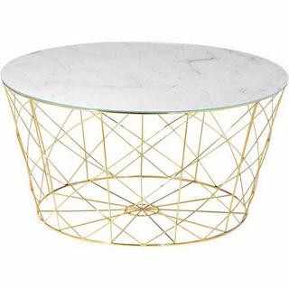 mutoni Table basse avec corbeille en métal marbre doré blanc rond 80x80  