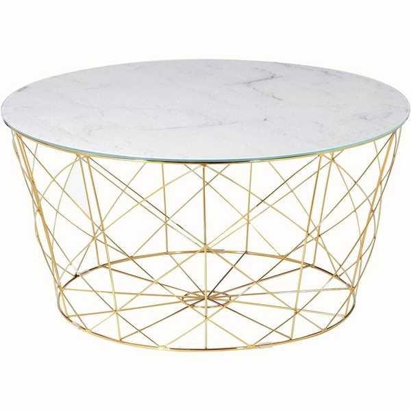 mutoni Table basse avec corbeille en métal marbre doré blanc rond 80x80  