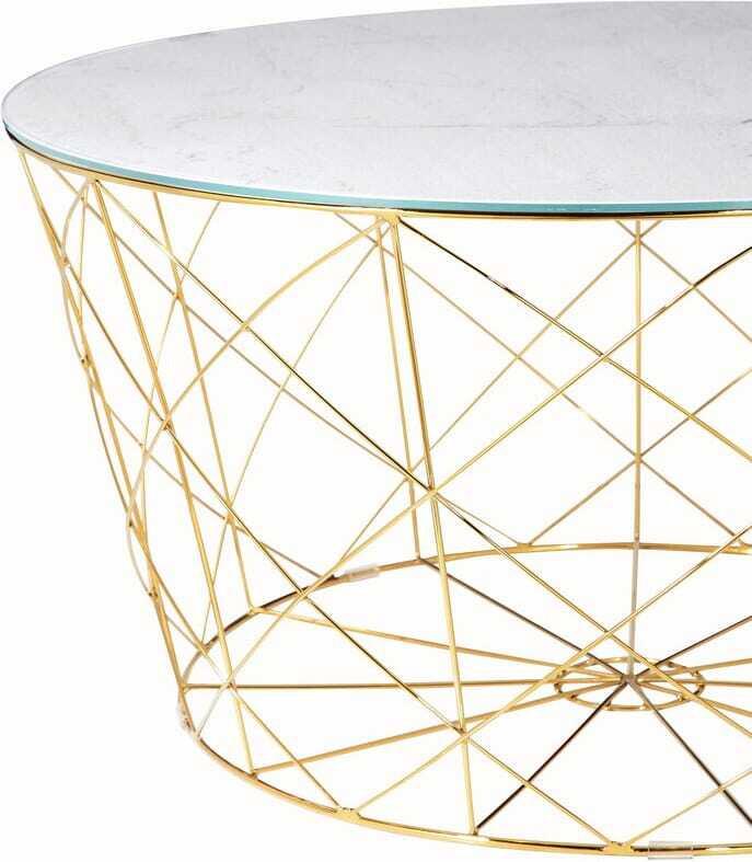 mutoni Table basse avec panier métallique or marbre blanc rond 80x80  