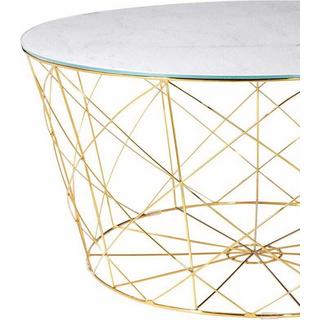 mutoni Table basse avec panier métallique or marbre blanc rond 80x80  