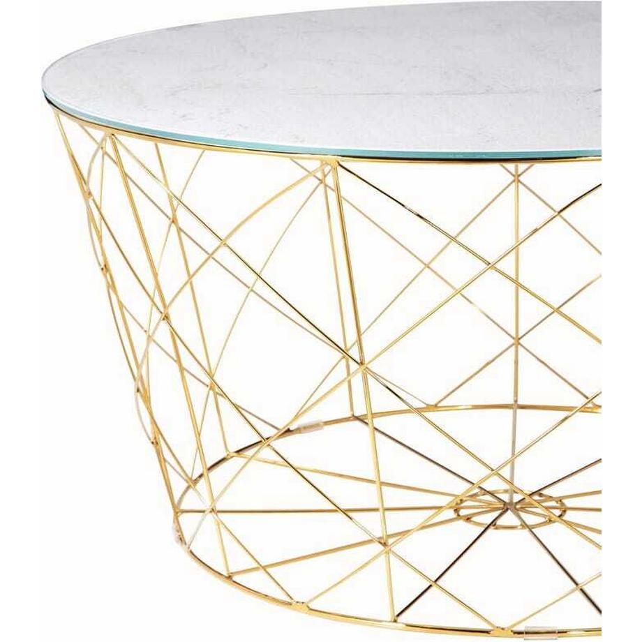 mutoni Couchtisch mit Metallkorb gold Marmor weiss rund 80x80  