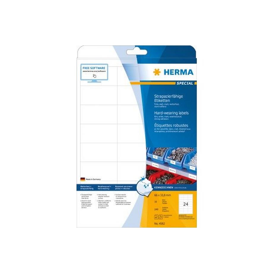 HERMA Folienetiketten 66x33,8mm 4582 weiss,PP matt 240 Stk./10 Bl.