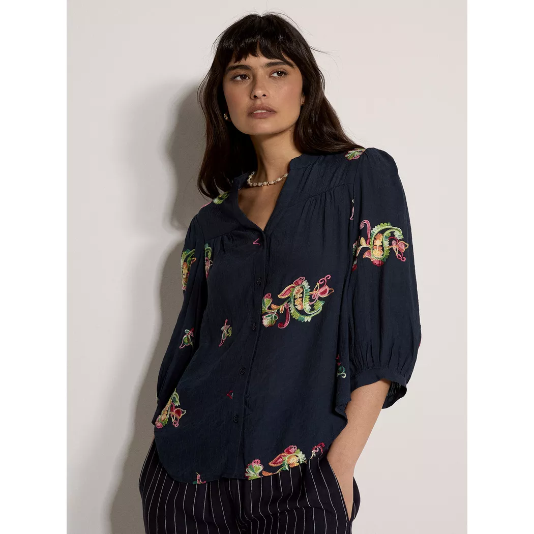 APRICOT - Bluse mit Blumen- und Paisley-Stickerei, für Damen, Marine, Größe XS
