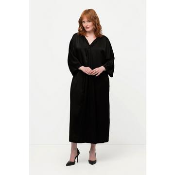 Robe midi en satin à col V, manches courtes et poches