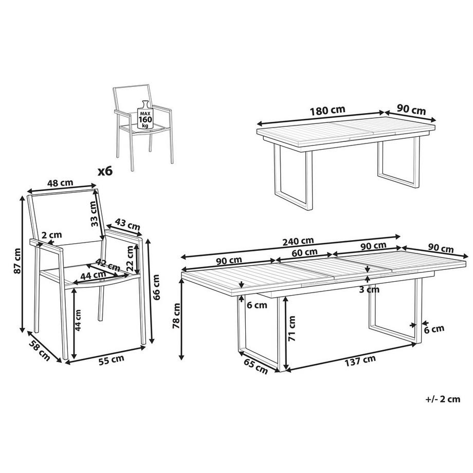 Beliani Ensemble de salle à manger de jardin pour 6 personnes en Aluminium  VALCANETTO/GROSSETO  