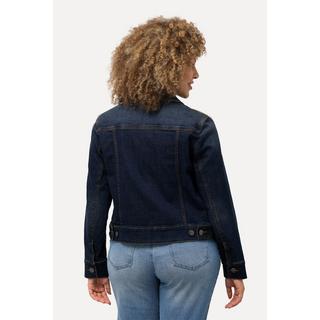 Ulla Popken  Giacca di jeans slavato con collo da camicia e cuciture decorative 