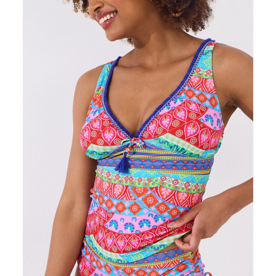 Tankini-Oberteil mit Patchwork-Quasten-Besatz