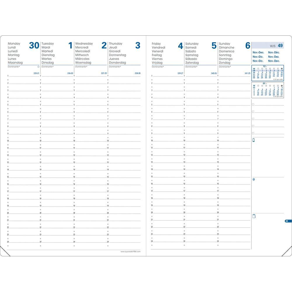 QUO-VADIS Quo Vadis - Agenda - 2025 - H24/24 - Settimana Planning - Multilingua - Impala - Nero - 13 mesi da dicembre a dicembre - 16x24 cm - Carta Clairefontaine Bianca - Prodotto in Francia  