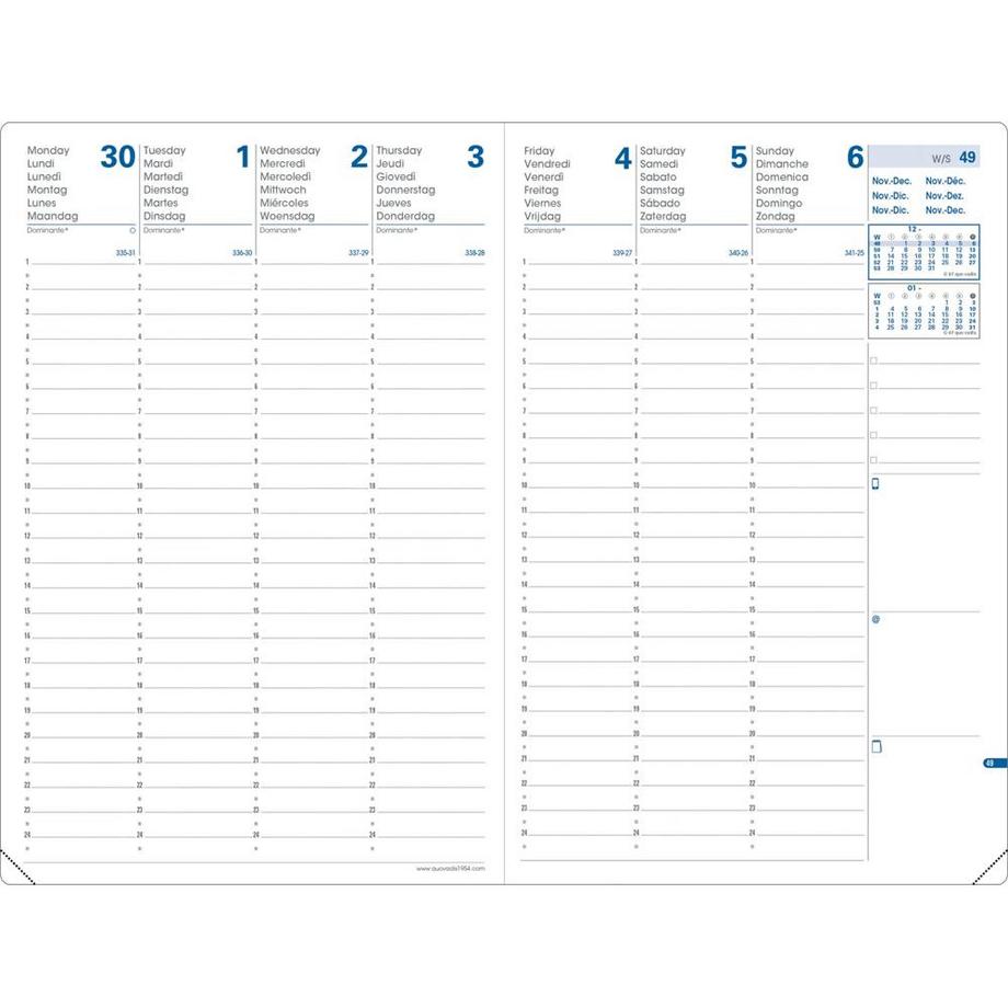 QUO-VADIS Quo Vadis - Agenda - 2025 - H24/24 - Semainier Planning - Multilingue - Impala - Noir - 13 mois de décembre à décembre - 16x24 cm - Papier Clairefontaine blanc - Fabrication française  