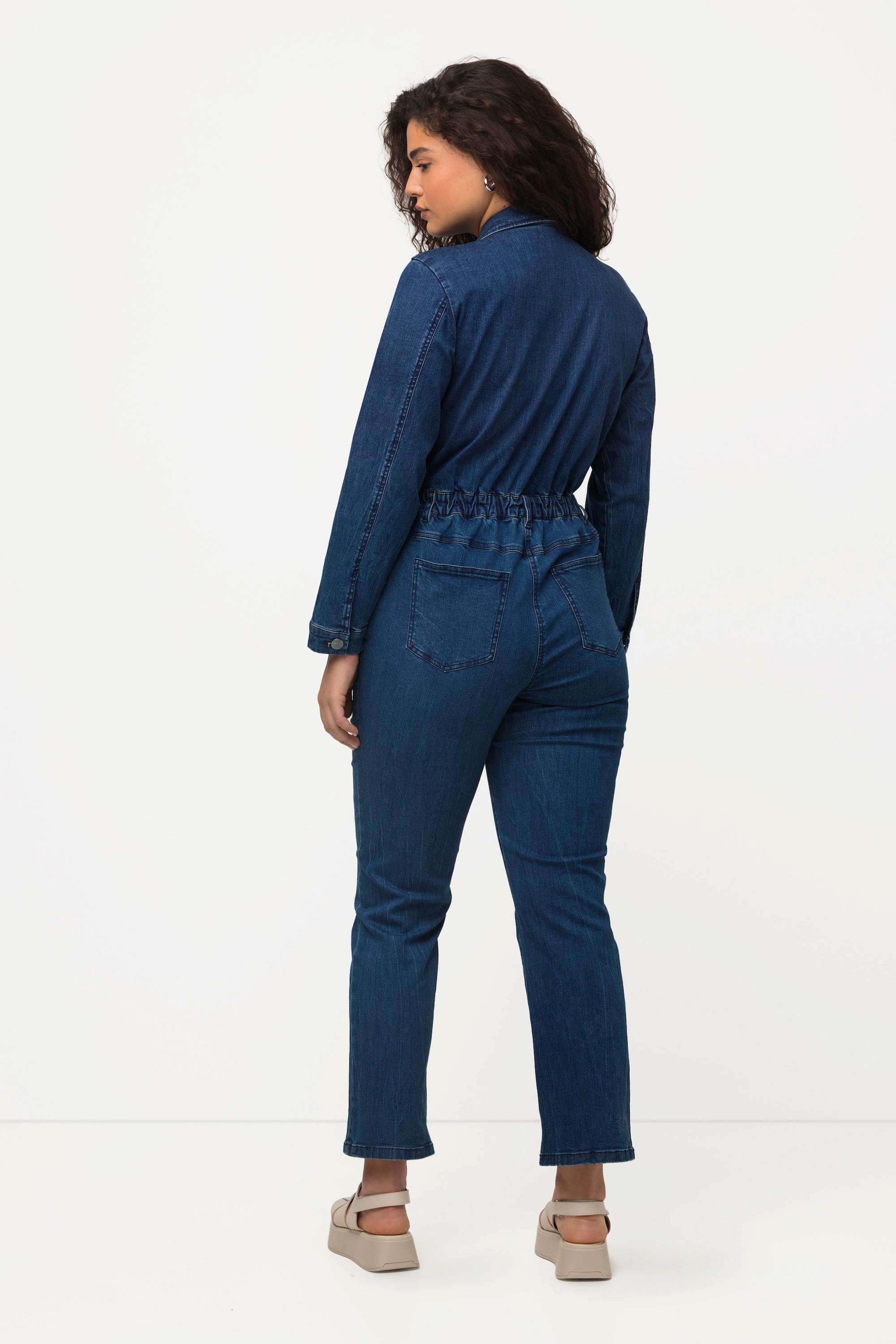 Ulla Popken  Jeans-Boilersuit, Jeans-Overall, Hemdkragen, Langarm 