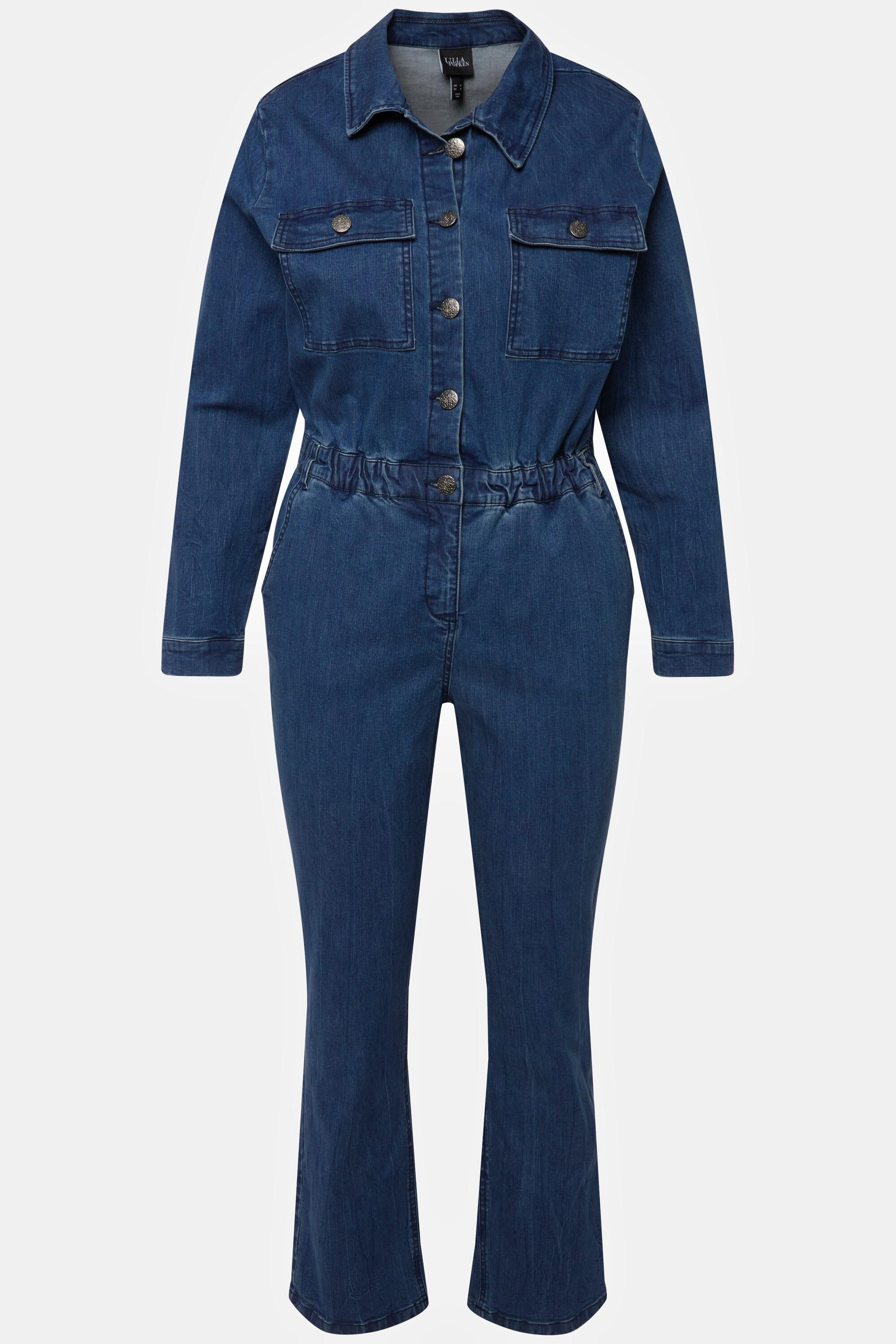 Ulla Popken  Jeans-Boilersuit, Jeans-Overall, Hemdkragen, Langarm 