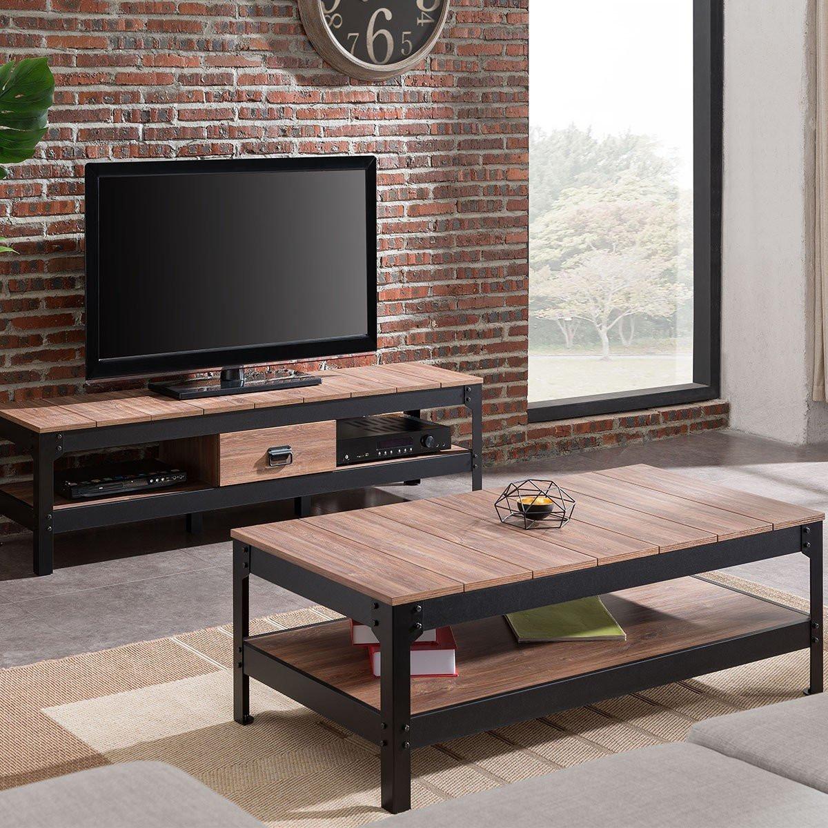 Calicosy Tavolo basso in metallo nero e legno - L 117 cm  