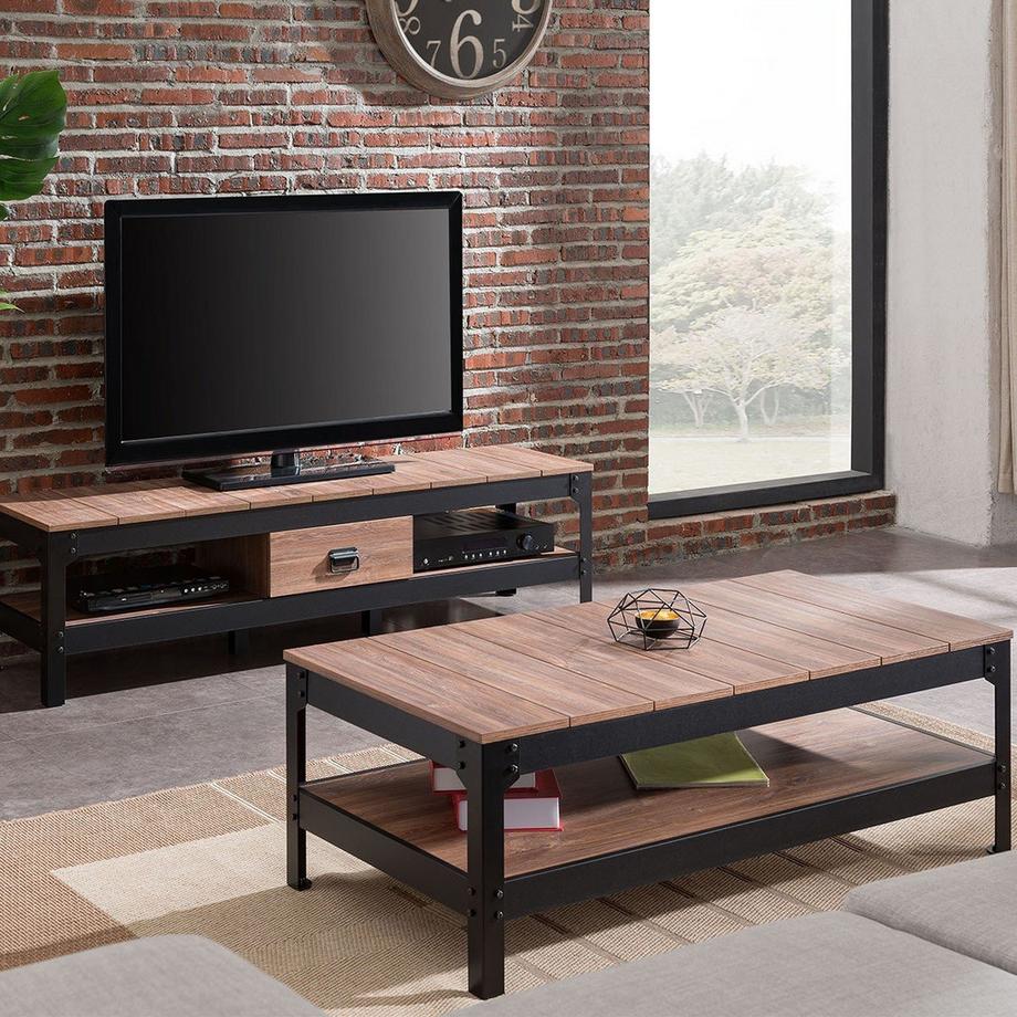 Calicosy Table basse métal noir et bois - L117cm  