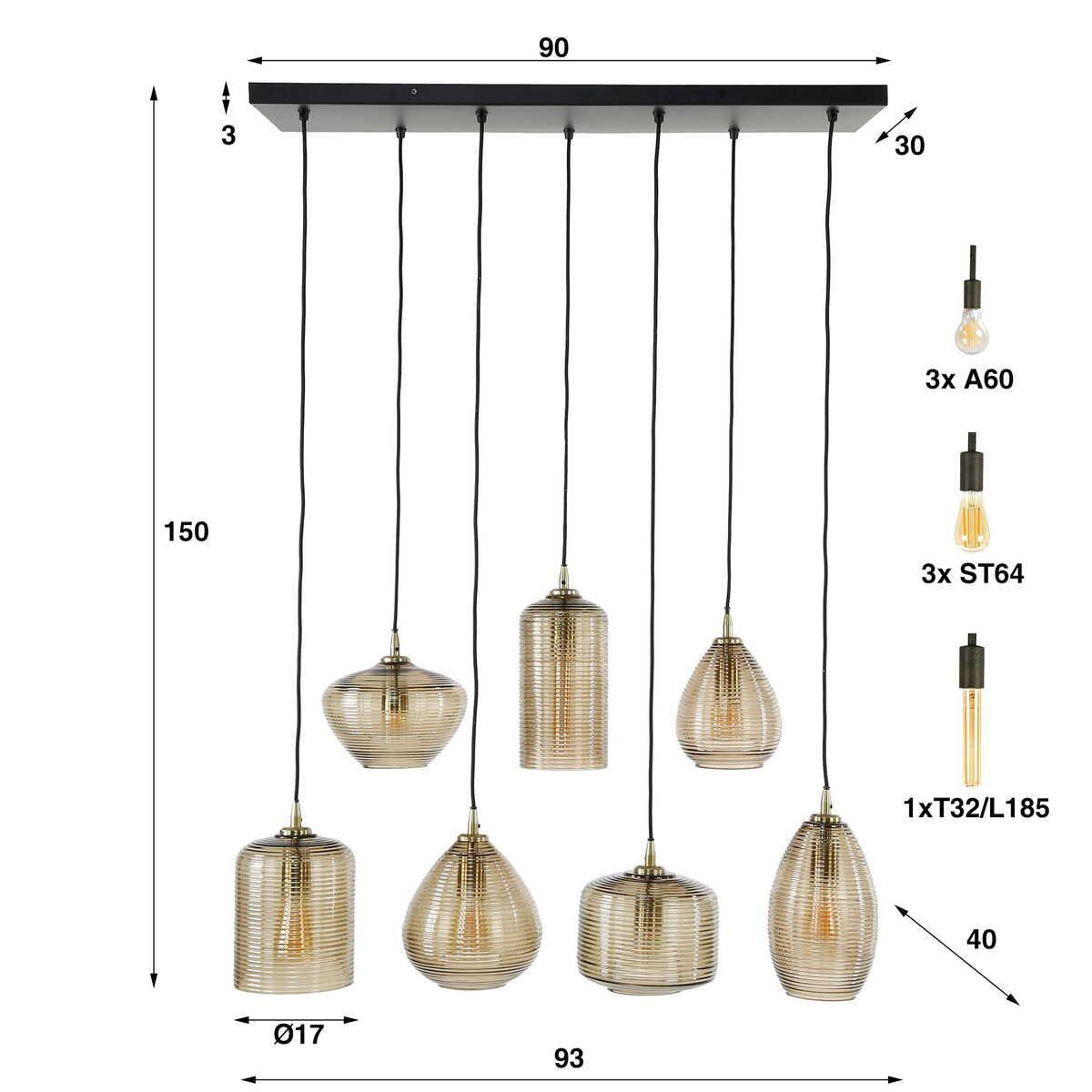 mutoni industrial Hängelampe Faixa 7L Braunglas  