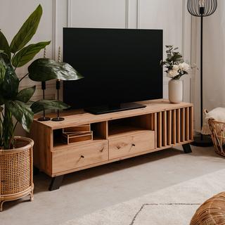 Calicosy TV-Möbel mit 1 Tür, 2 Schubladen und 2 Nischen im Eiche Dekor L138 cm - Lublin.  