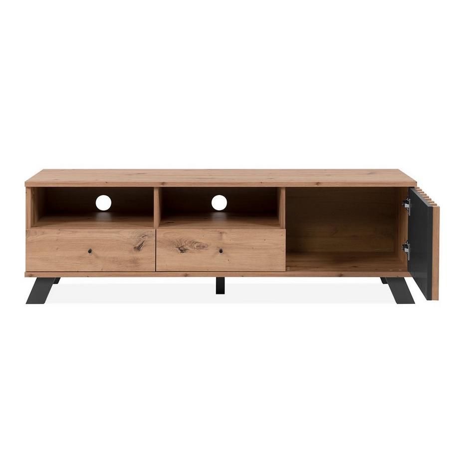 Calicosy Meuble TV 1 porte, 2 tiroirs et 2 niches décor chêne artisan L138 cm - LUBLIN  