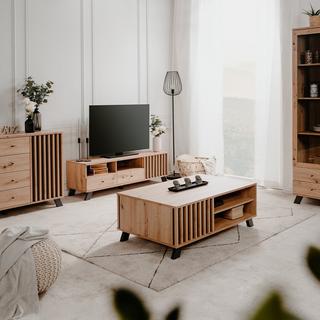 Calicosy TV-Möbel mit 1 Tür, 2 Schubladen und 2 Nischen im Eiche Dekor L138 cm - Lublin.  