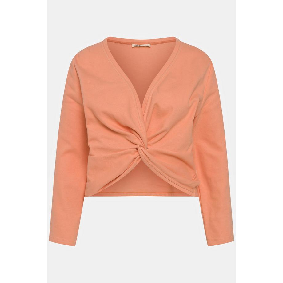 Ulla Popken Felpa corta Scollo a V Maniche Lunghe Cotone Biologico  