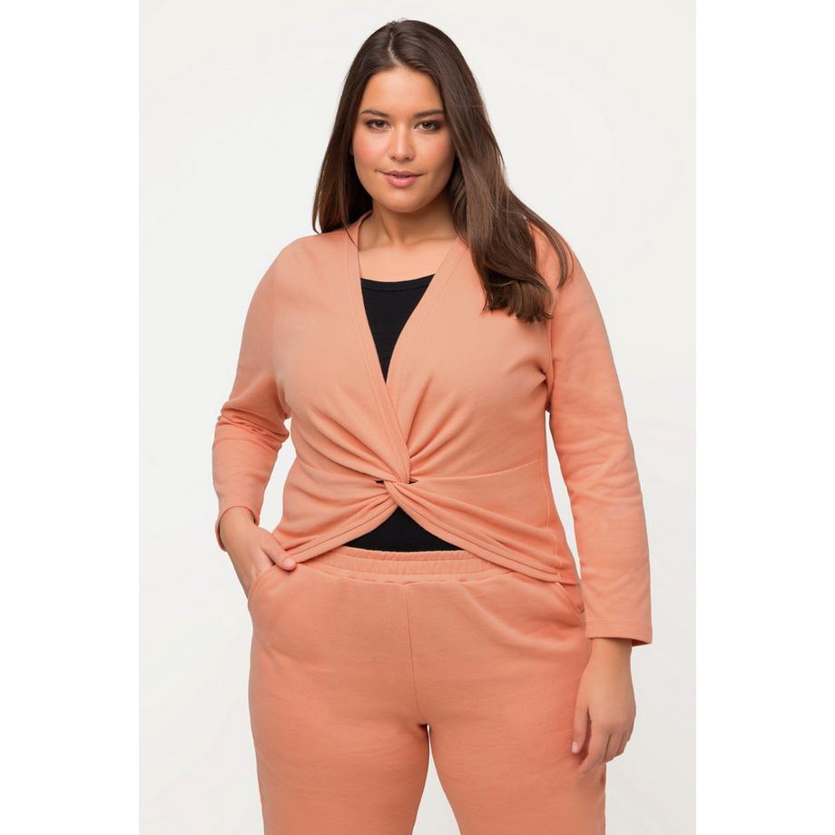 Ulla Popken Felpa corta Scollo a V Maniche Lunghe Cotone Biologico  