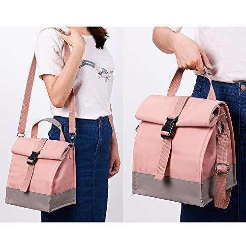 Only-bags.store Sac isotherme Petit grand sac à déjeuner 10 L Sac de pique-nique à roulettes Sac à déjeuner extensible pour le travail, l'école, le pique-nique, les sorties, le transport de nourriture, rose  