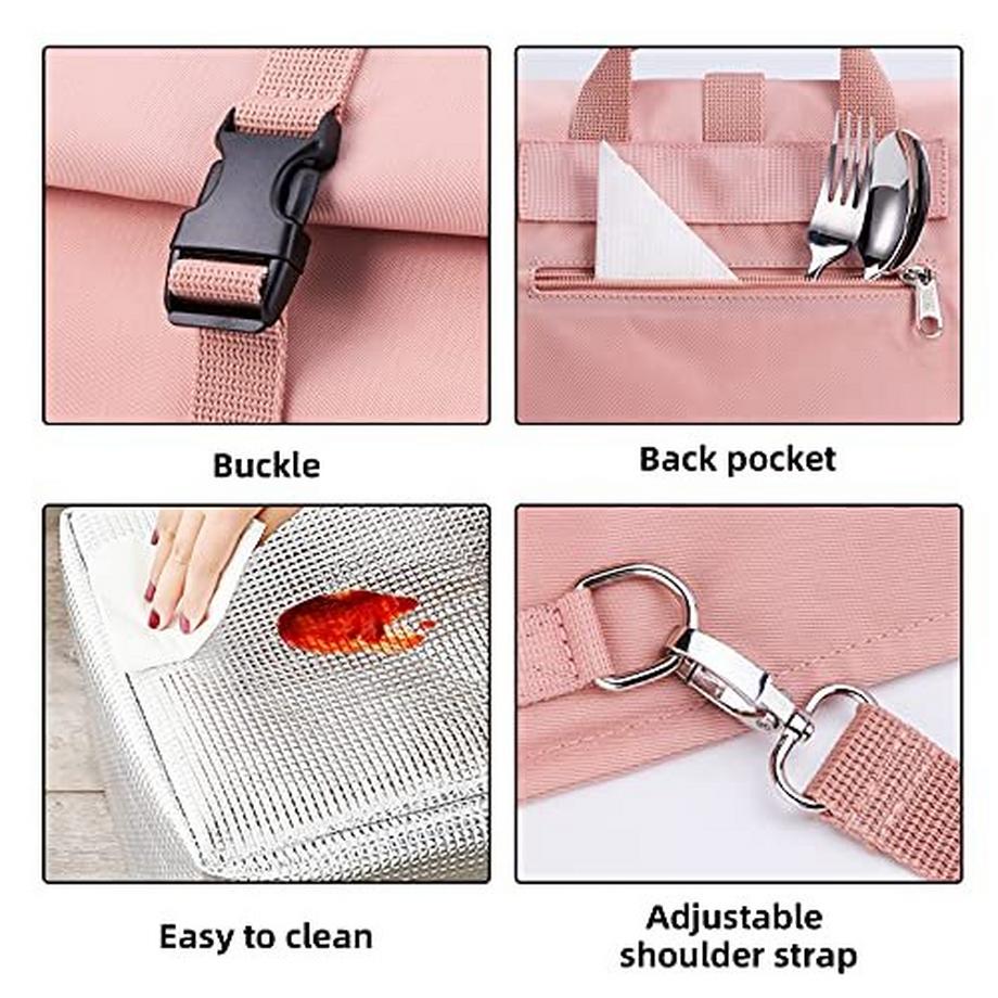 Only-bags.store  Sac isotherme Petit grand sac à déjeuner 10 L Sac de pique-nique à roulettes Sac à déjeuner extensible pour le travail, l'école, le pique-nique, les sorties, le transport de nourriture, rose 