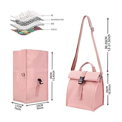 Only-bags.store Sac isotherme Petit grand sac à déjeuner 10 L Sac de pique-nique à roulettes Sac à déjeuner extensible pour le travail, l'école, le pique-nique, les sorties, le transport de nourriture, rose  