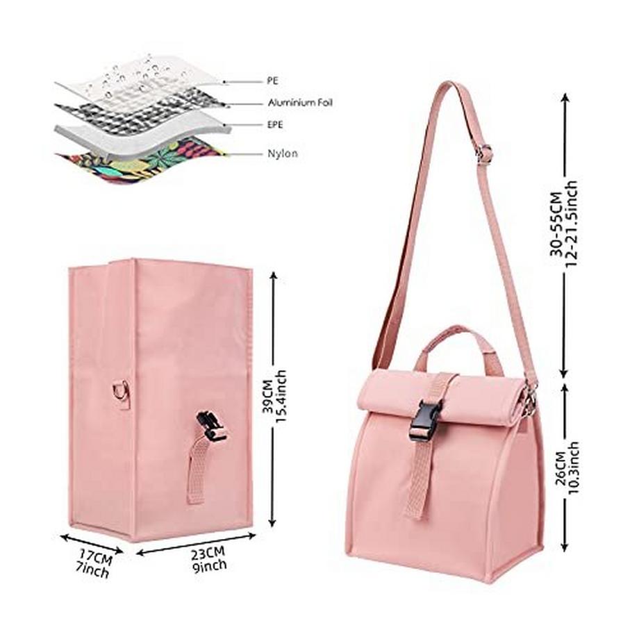 Only-bags.store  Sac isotherme Petit grand sac à déjeuner 10 L Sac de pique-nique à roulettes Sac à déjeuner extensible pour le travail, l'école, le pique-nique, les sorties, le transport de nourriture, rose 