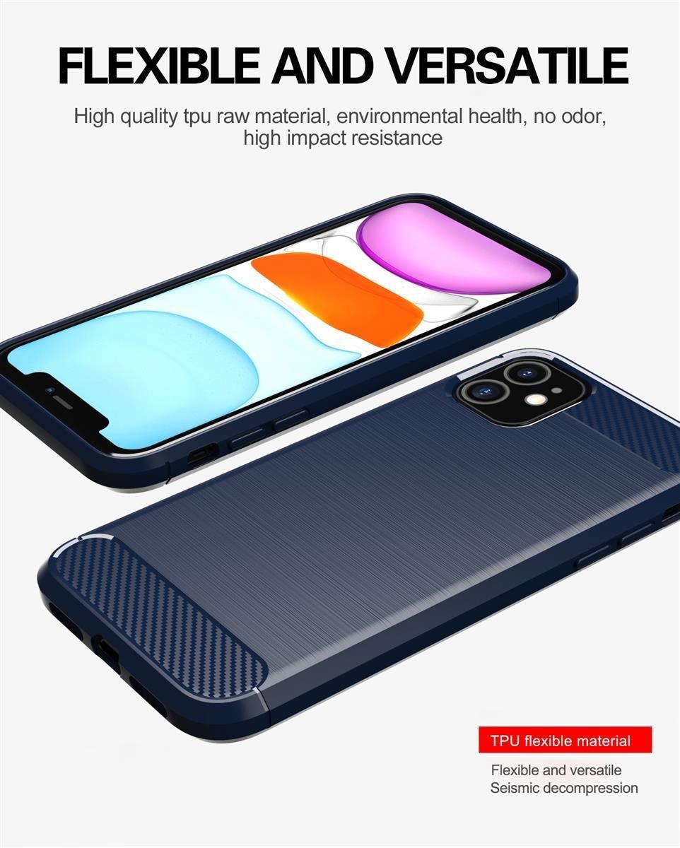 Cadorabo  Hülle für Apple iPhone 11 TPU Silikon Edelstahl-Karbonfaser Optik 