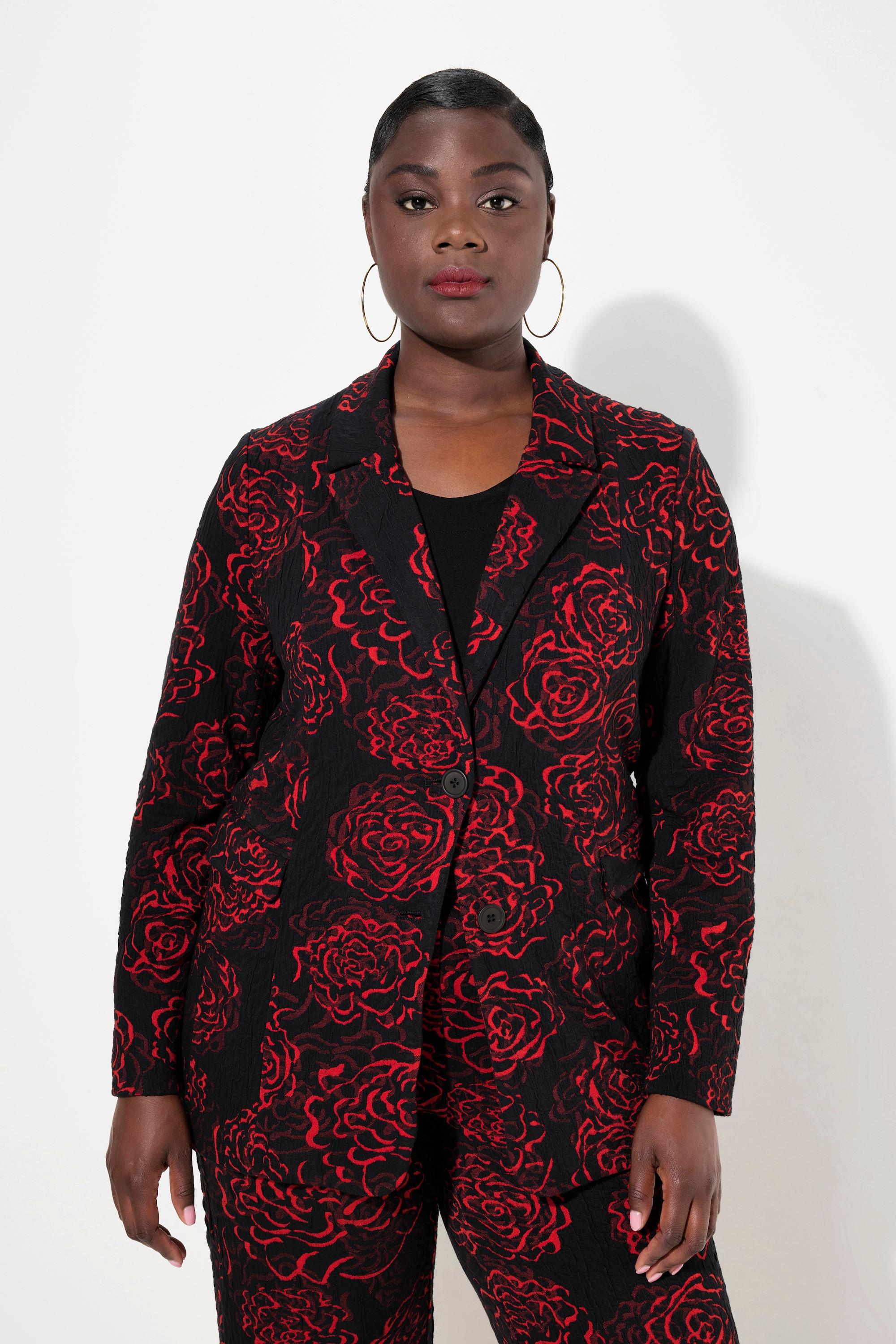 Ulla Popken  Jacquard-Jerseyblazer, Reverskragen, florales Design 