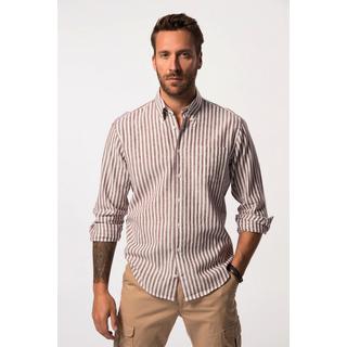 JP1880  Chemise à rayures en lin mélangé. Manches longues et col à pointes boutonnées. Coupe Modern Fit. Jusqu'au 8 XL. 