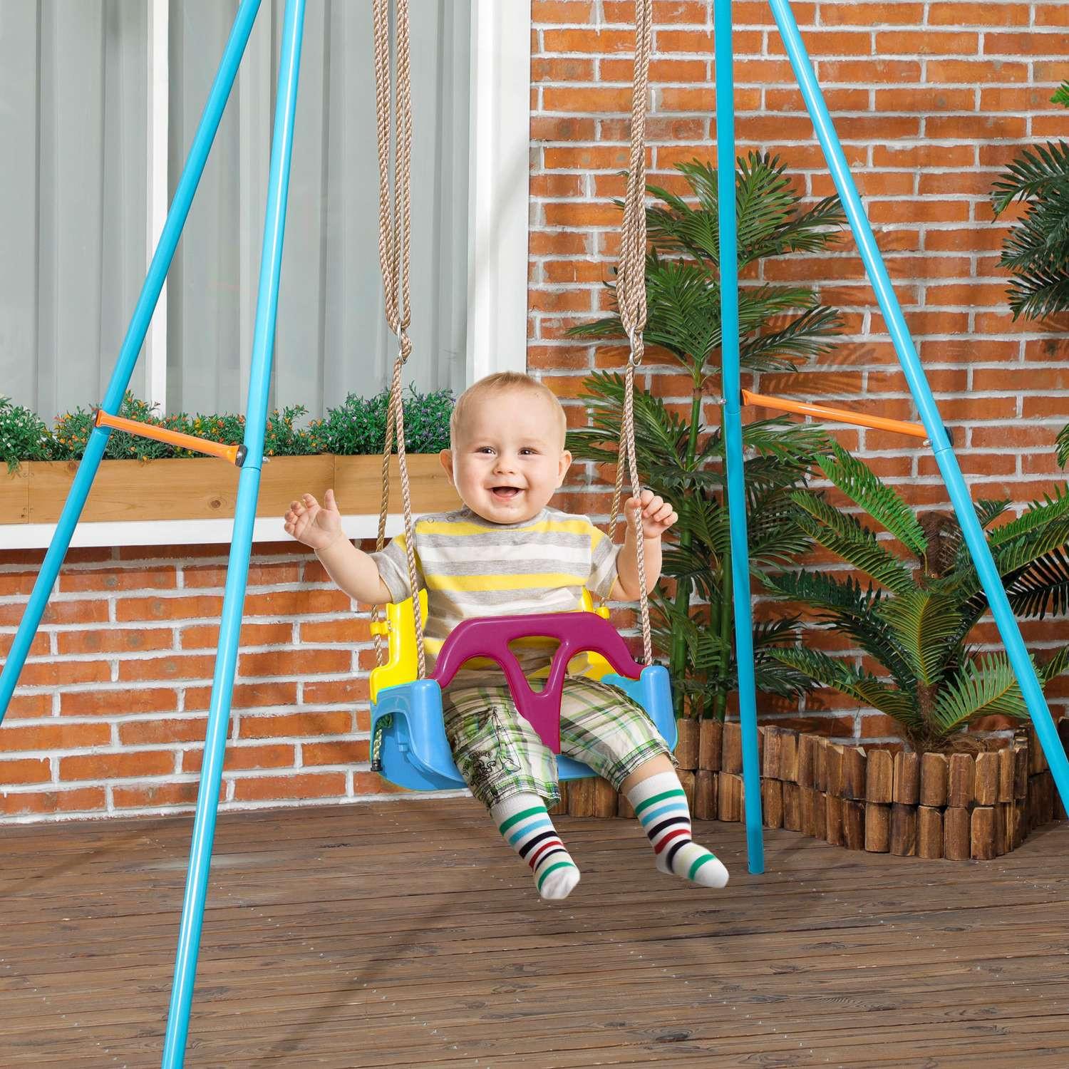 Northio Balançoire Bébé, Balançoire Pour Enfants Avec Corde Réglable, Hauteur Réglable 120-180 Cm, Siège De Balançoire Pour Enfants À Partir De 9 Mois, Bleu + Jaune + Violet  