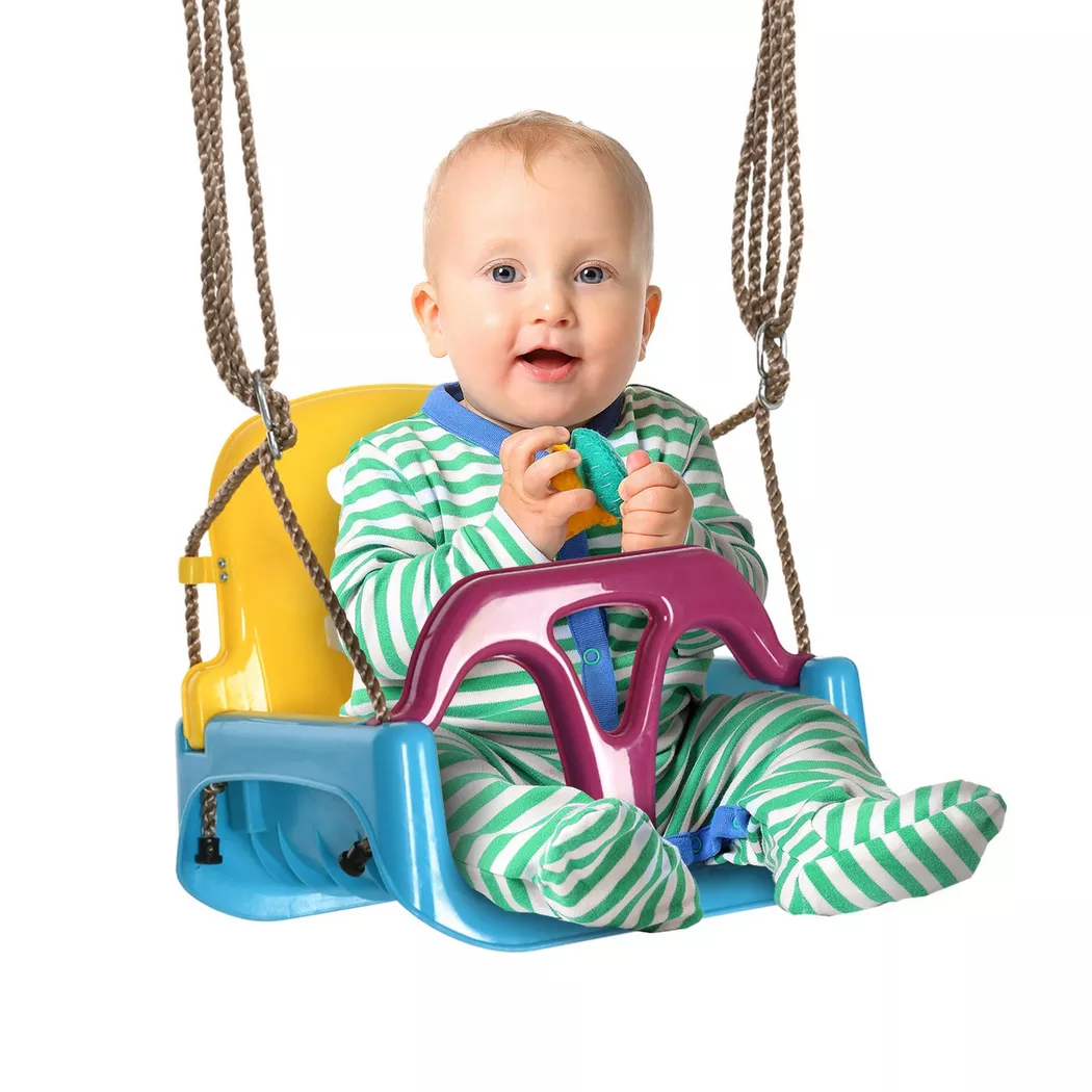 Northio - Altalena Per Bambini, Altalena Per Bambini Con Corda Regolabile, Altezza Regolabile 120-180 Cm, Altalena Per Bambini Da 9 Mesi, Blu + Giallo + Viola, One Size