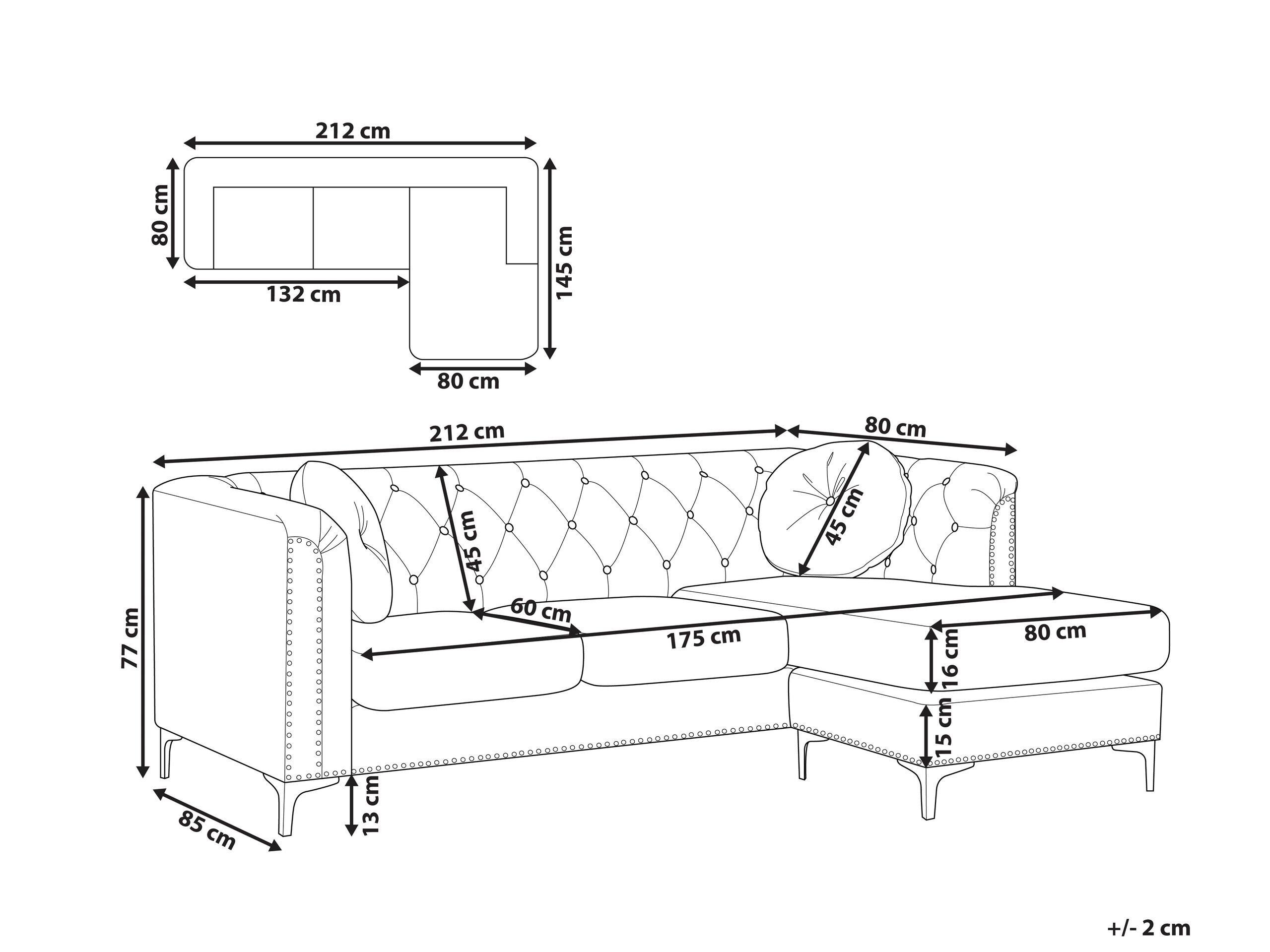 Beliani Ecksofa aus Samtstoff Modern FLEN  