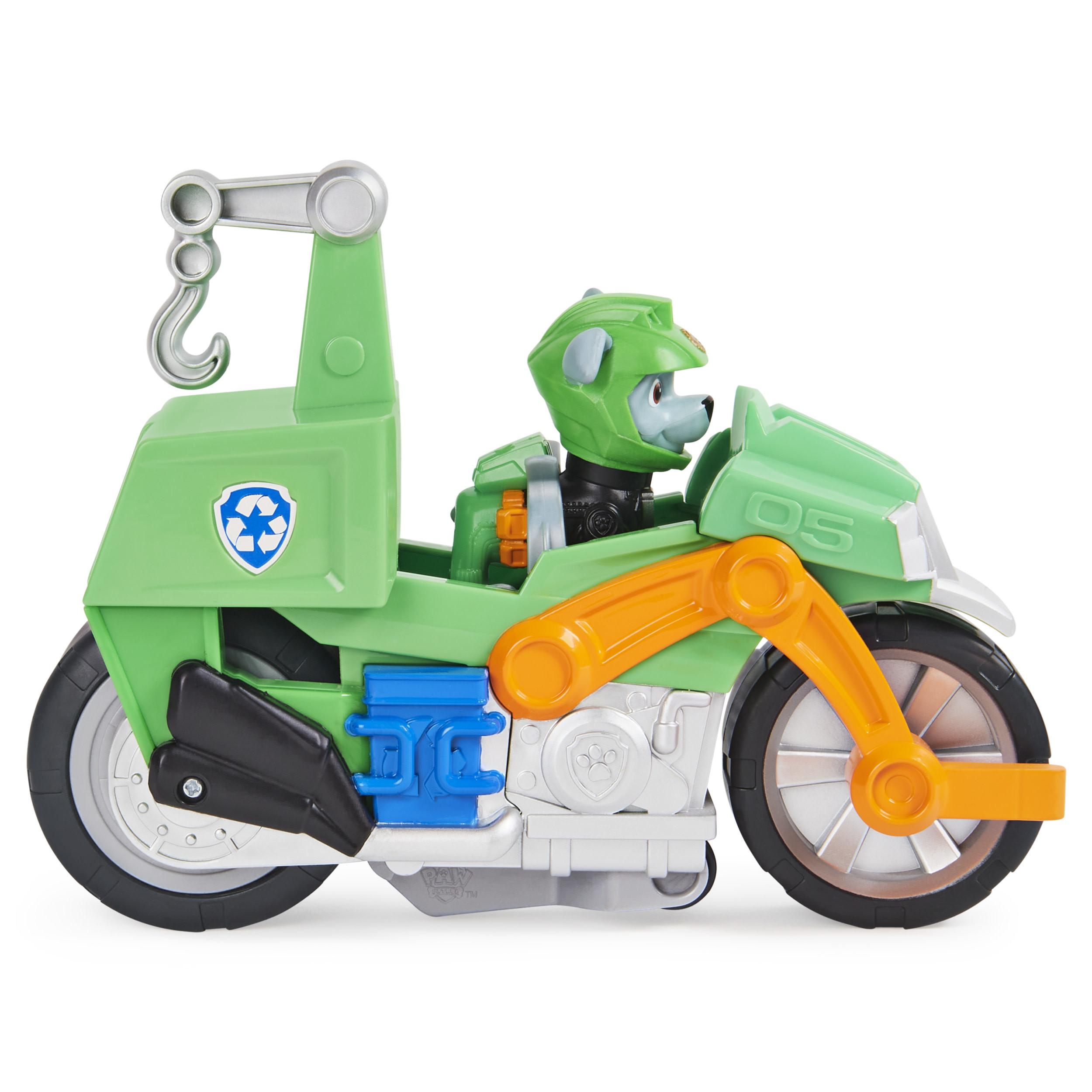 Spin Master  PAW Patrol , veicolo Moto Pups di Rocky, motocicletta con motore a retrocarica e personaggio, per bambini dai 3 anni in su 