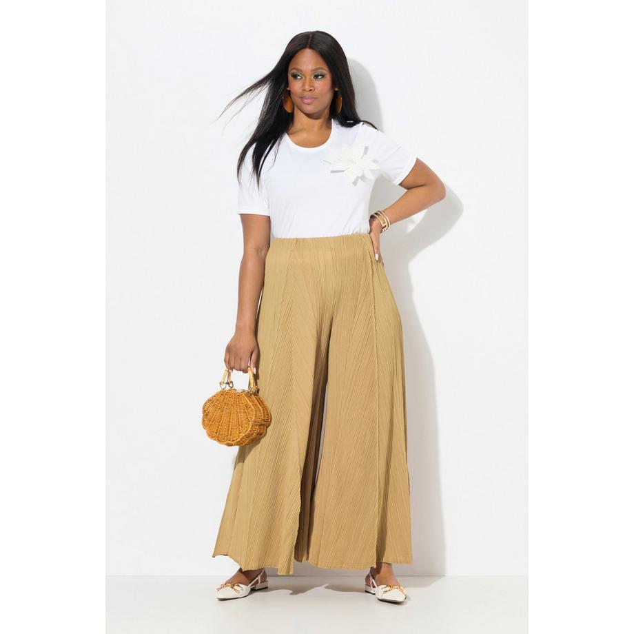 Ulla Popken Pantalon Plissé Jambe Large Taille Élastique  