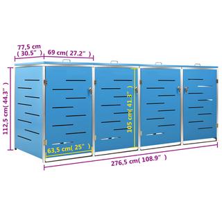 VidaXL Abri à poubelles à roulettes acier inoxydable  